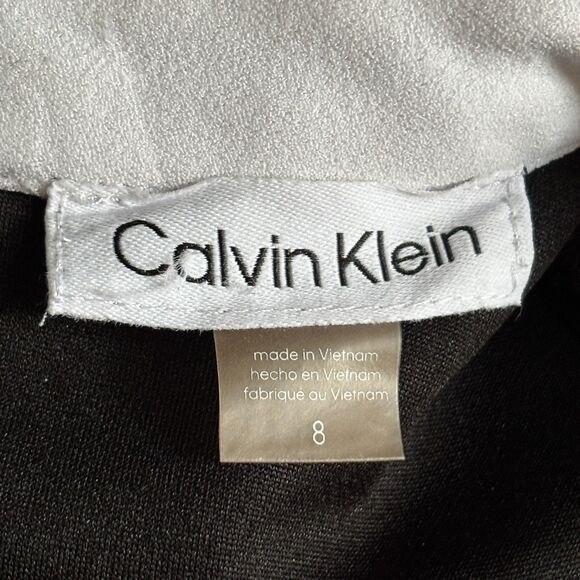 Calvin Klein Black Shift Dress Size 8 – Elegant Contrast Tie Neck Cocktail Dress - Picture 5 of 8
